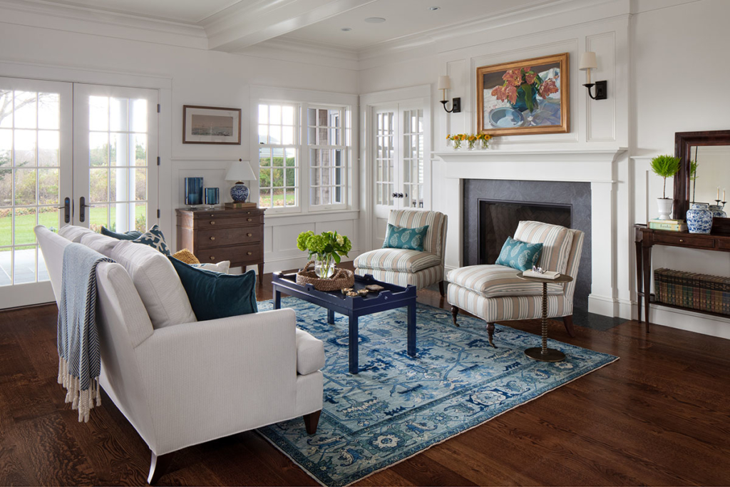 living room with large seating area and fireplace
