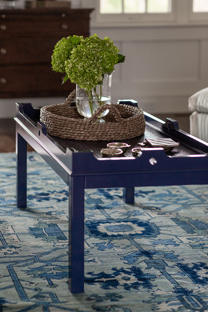 rug and coffee table in coastal living room