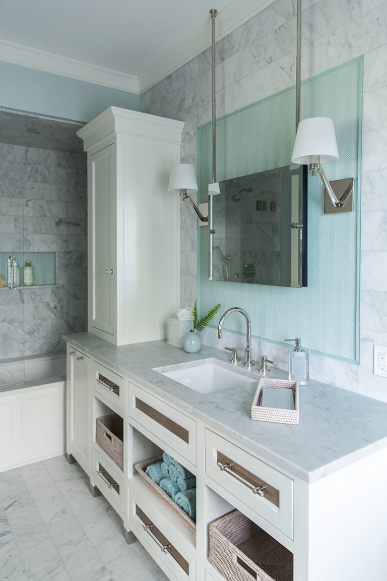 guest bathroom with shower and vanity