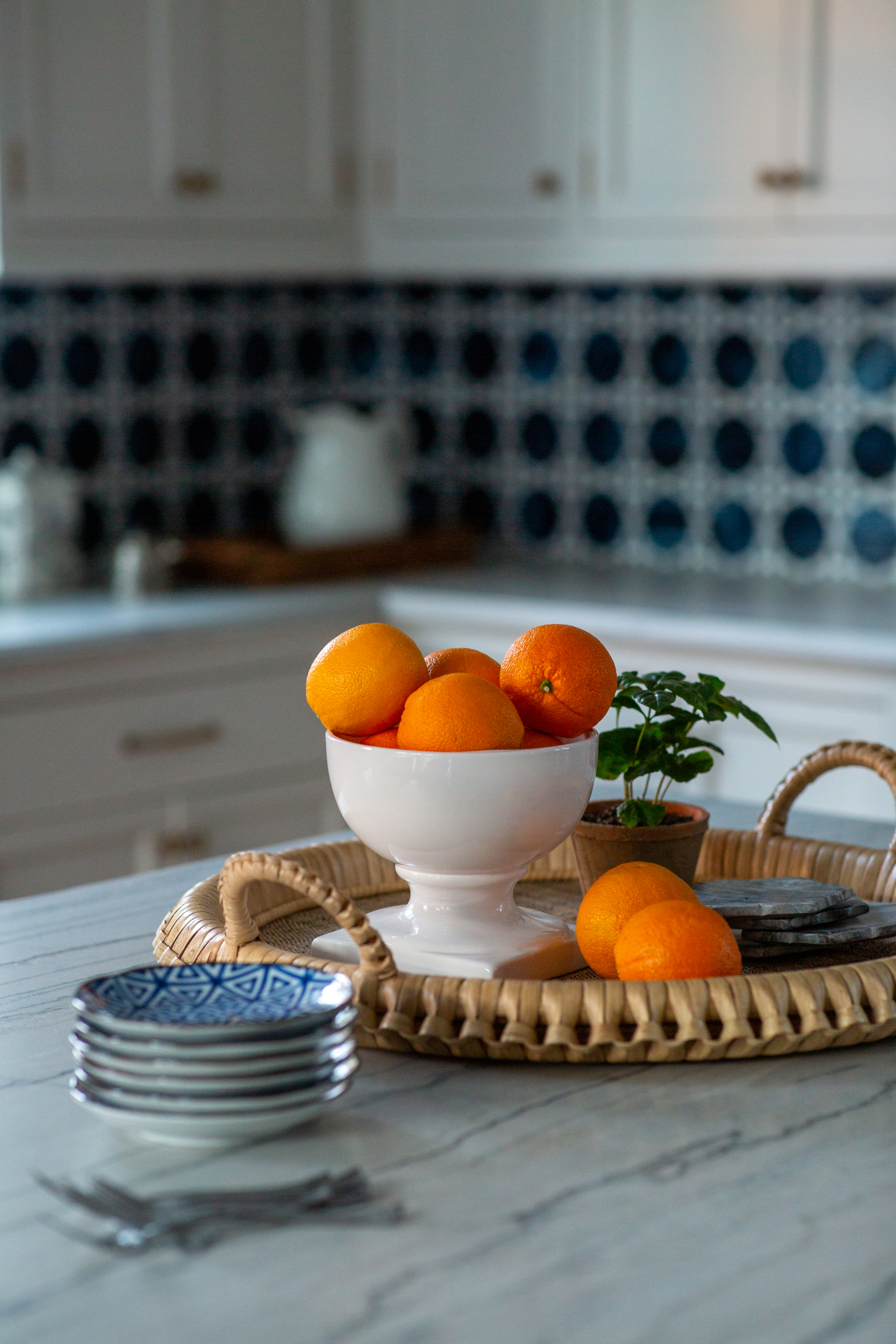 kitchen counter with tray
