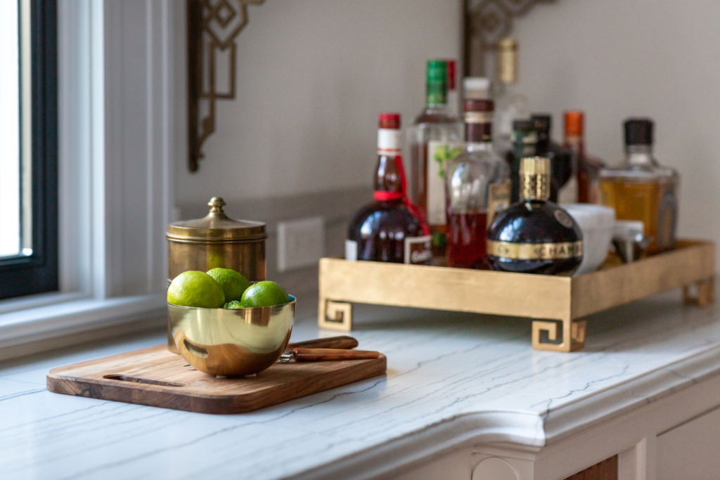 counter top with bar tray and shelving