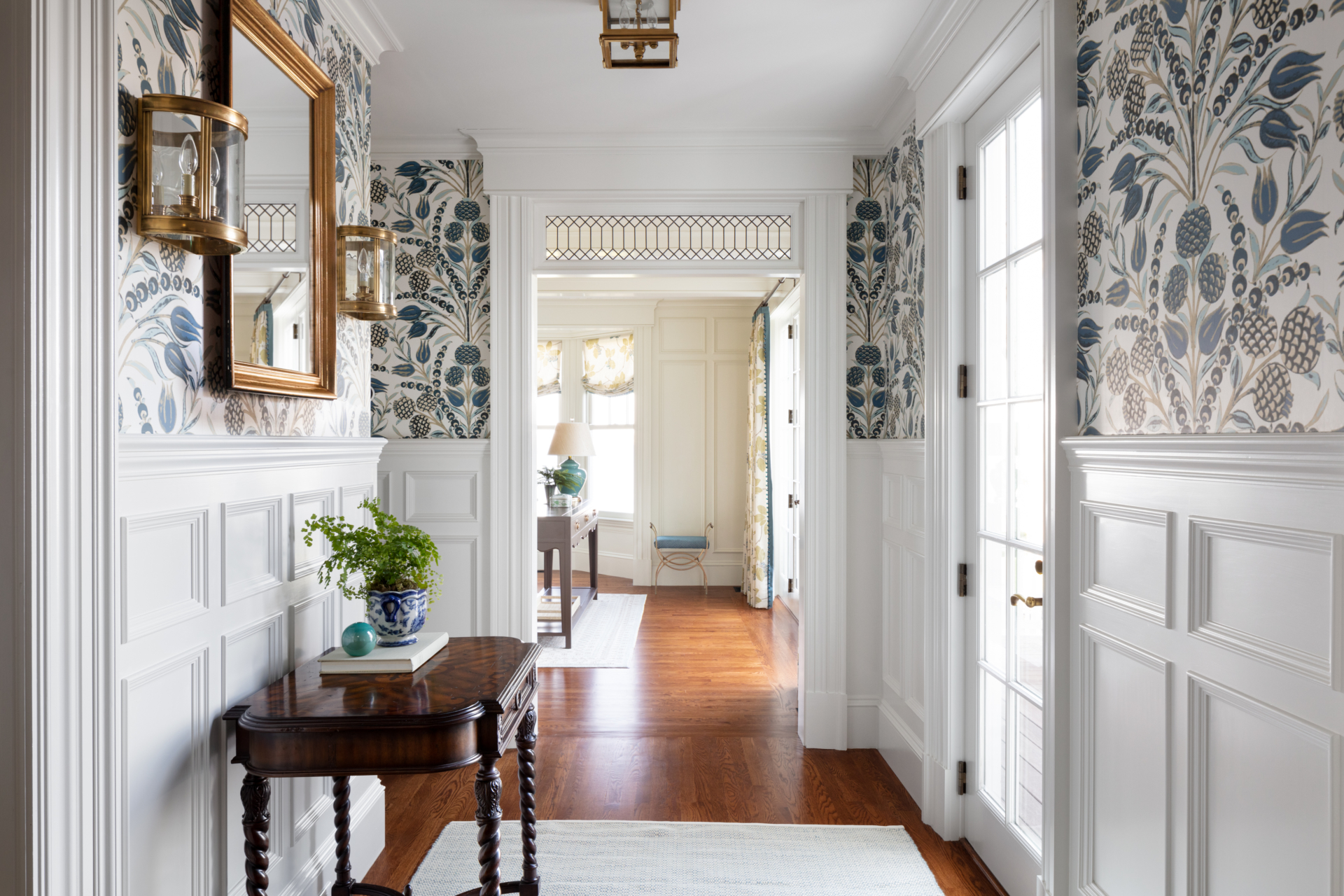 hallway with elegant wallpaper