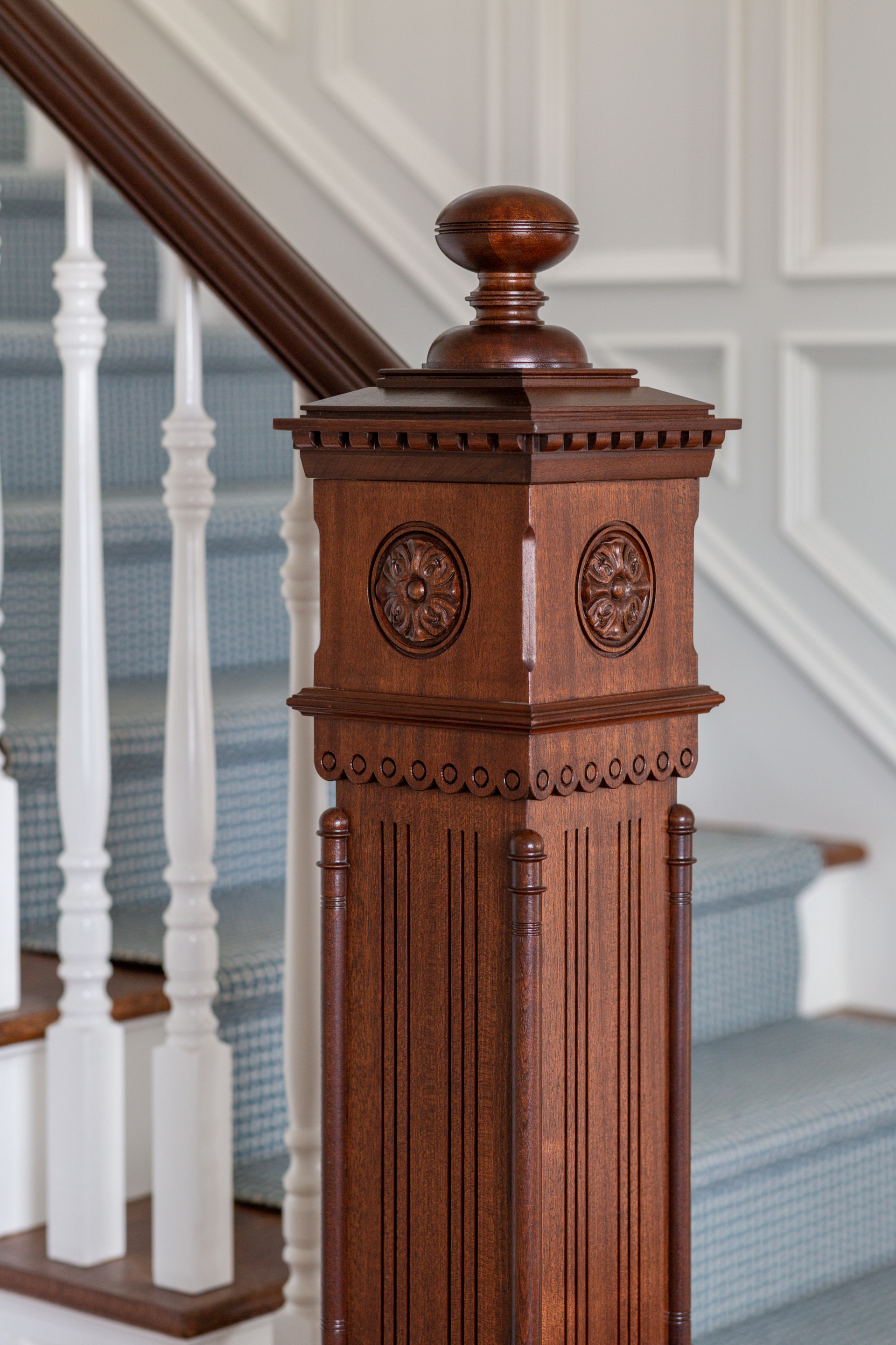 newel post and stair runner