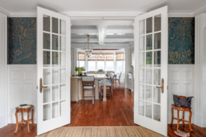 french doors opening to kitchen