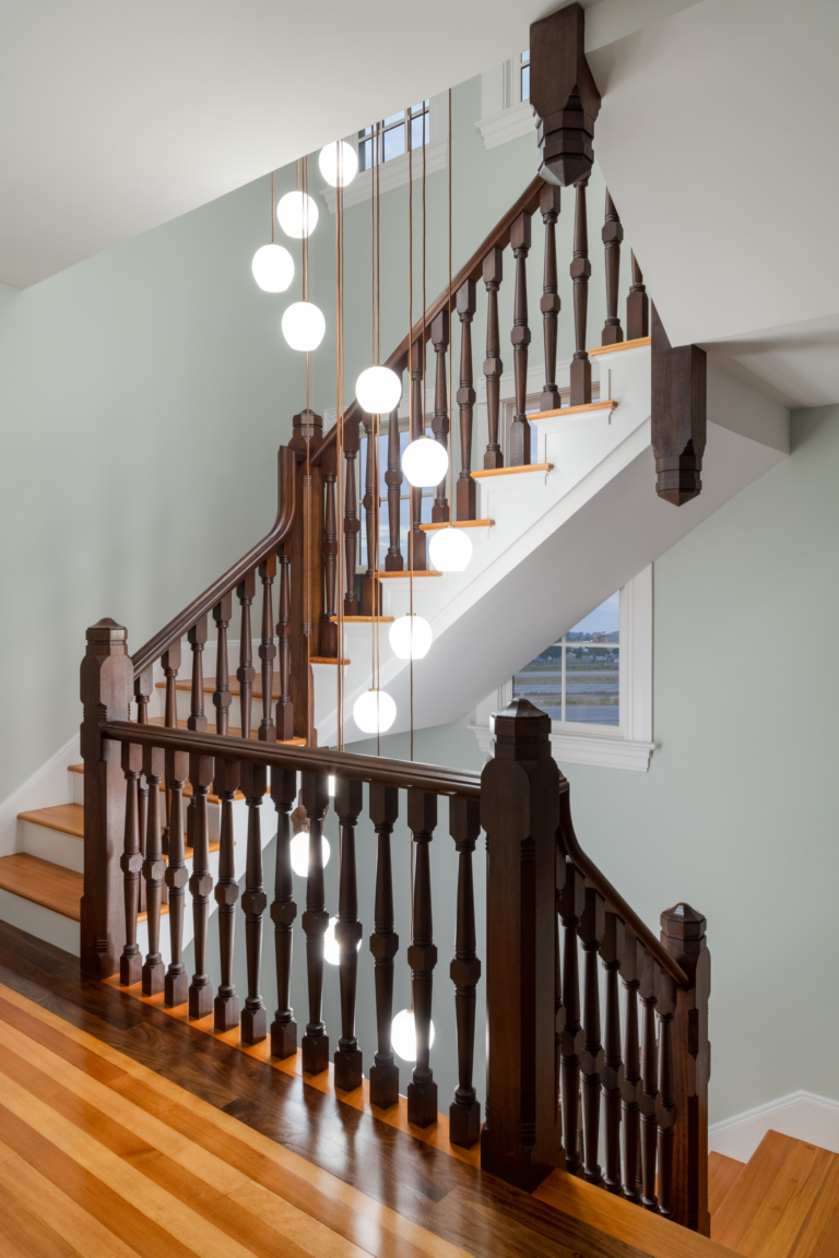 custom lighting fixture in stairway