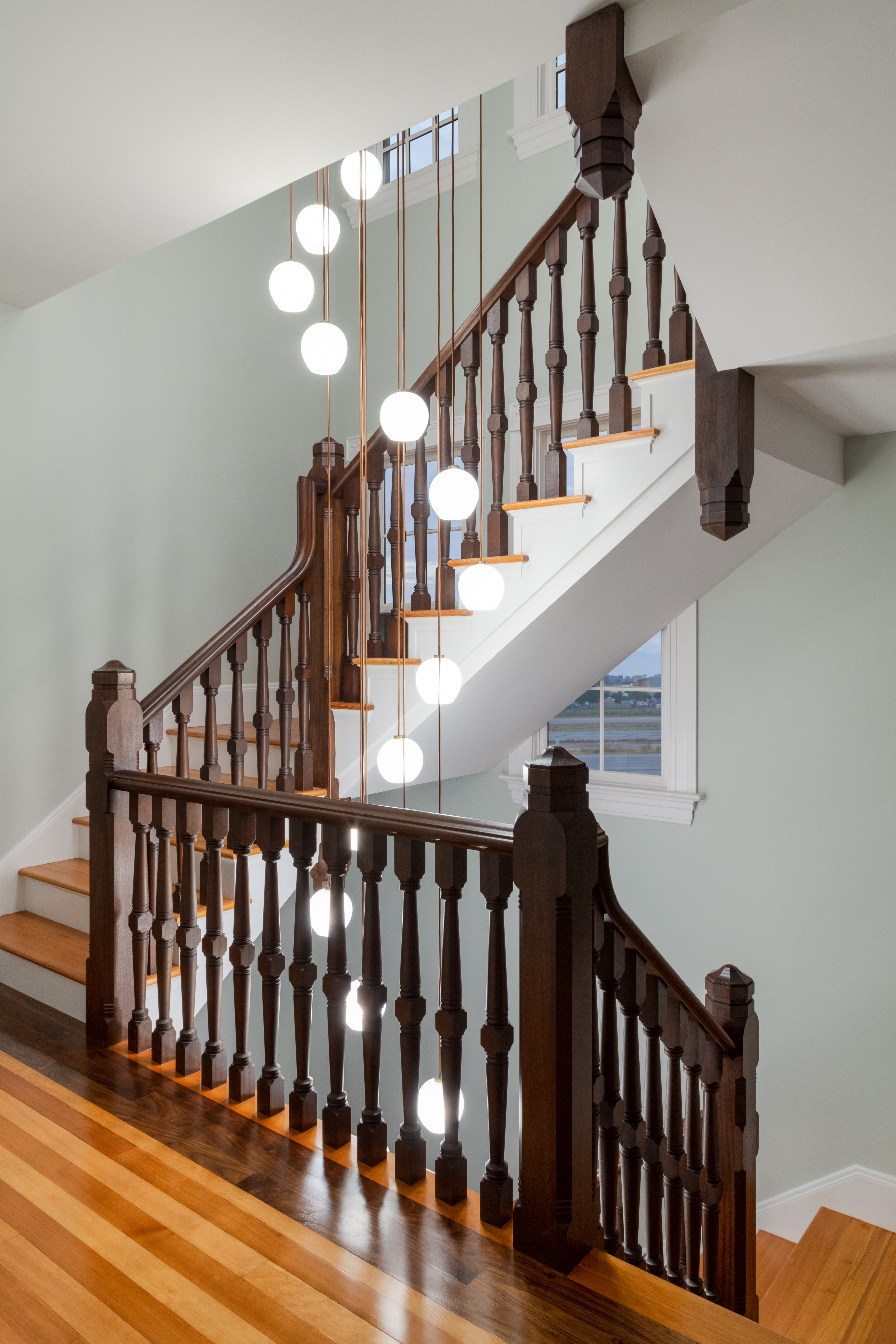 custom lighting fixture in stairway