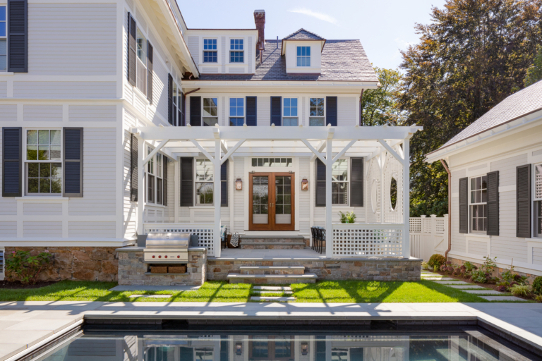 exterior and pool of historic Newport home