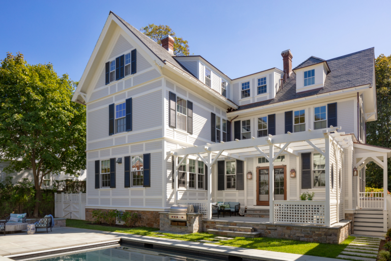 exterior and pool of historic Newport home