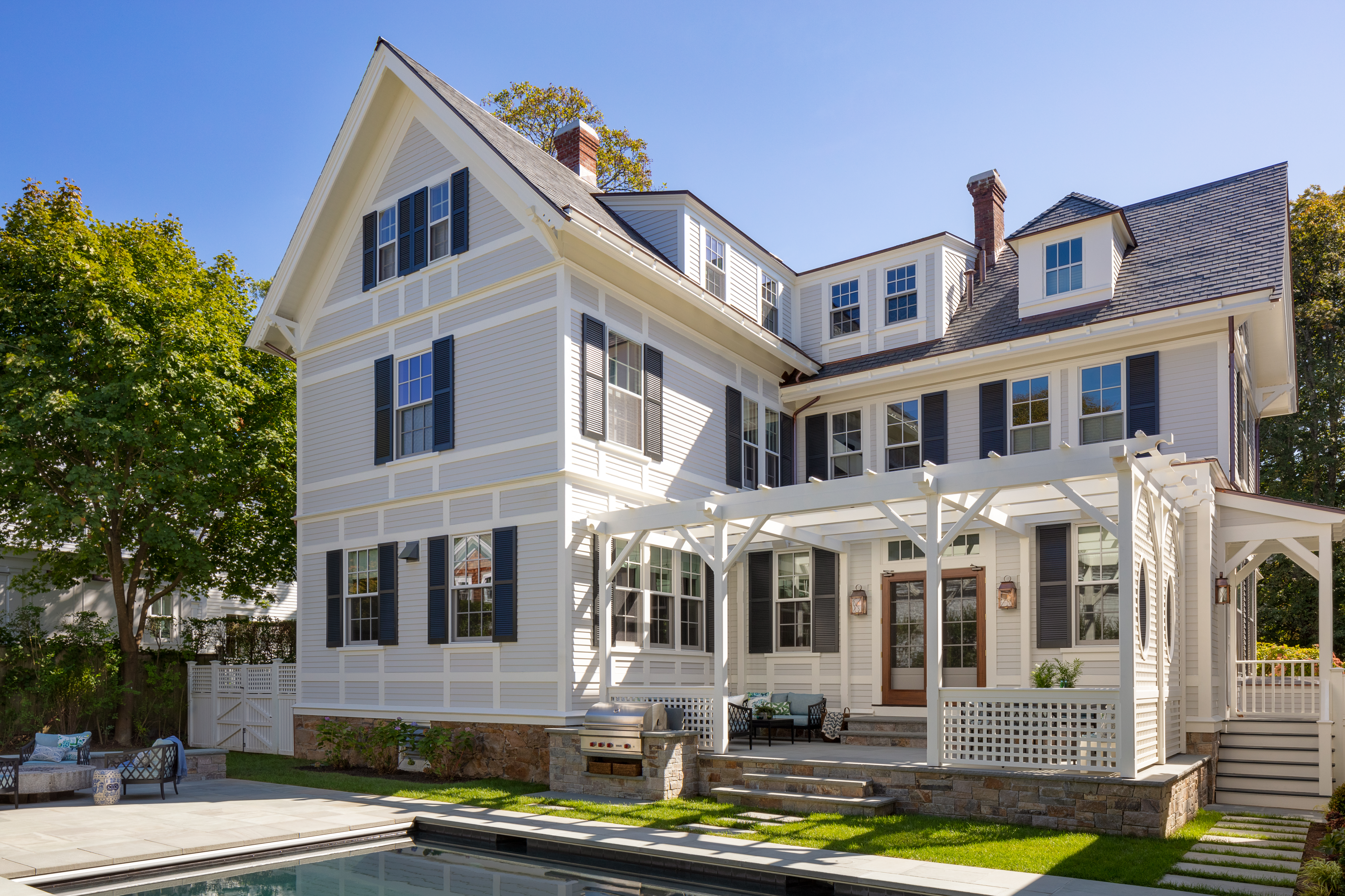 exterior and pool of historic Newport home