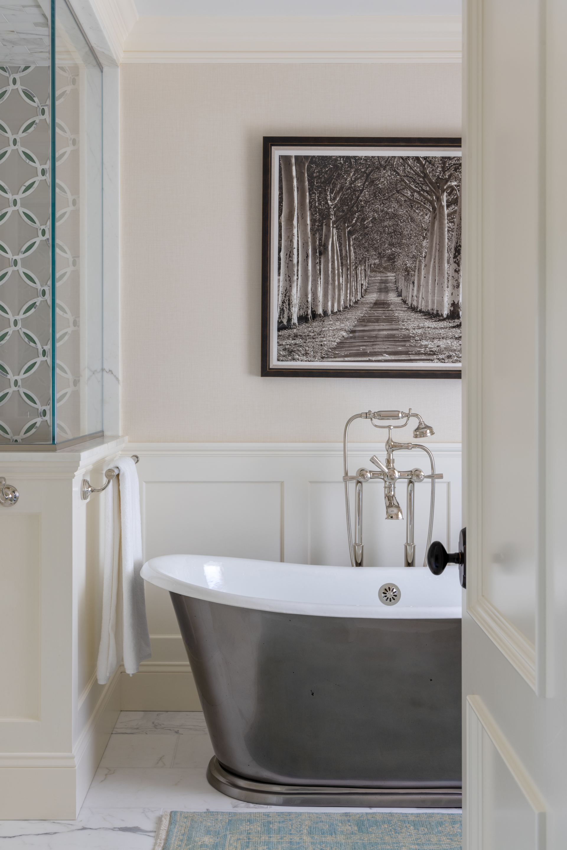 interior design project in Ridgefield CT, primary bathroom with soak tub