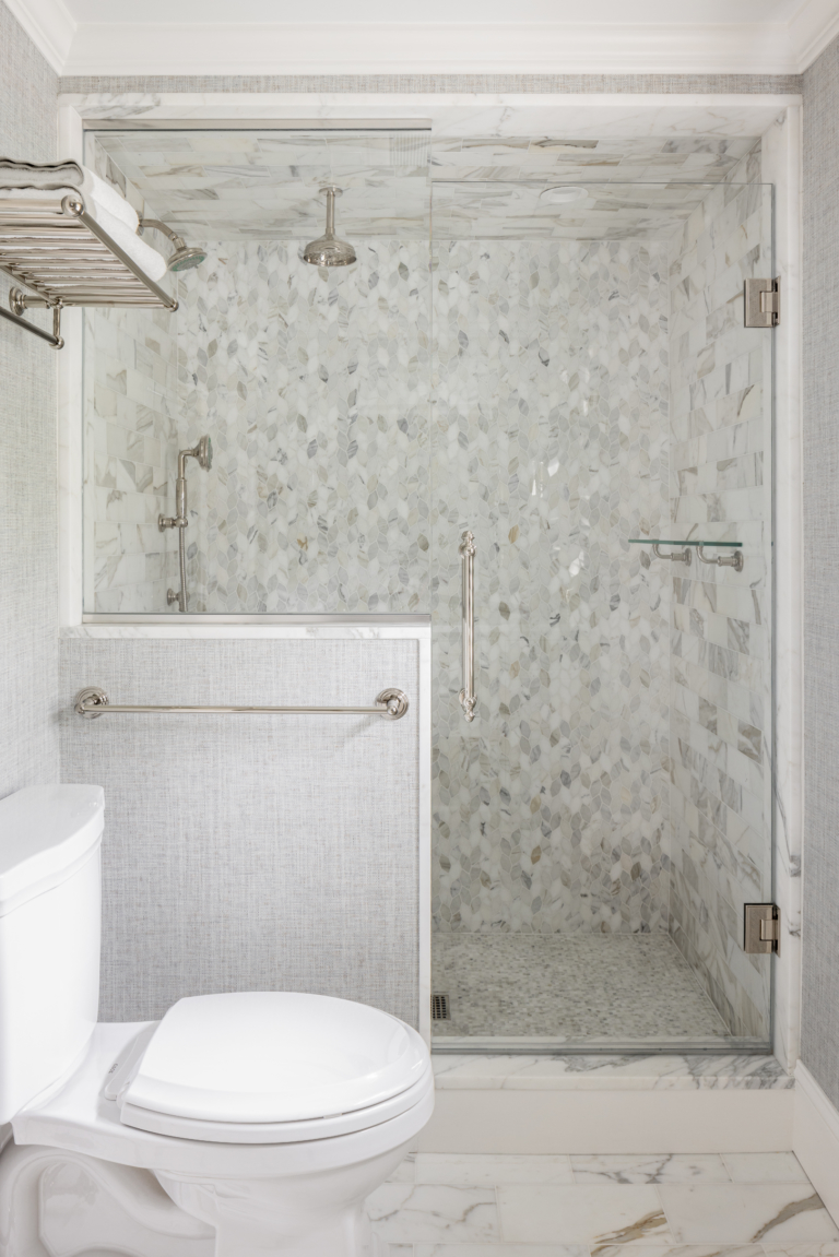 interior design project in Ridgefield CT, guest bathroom shower and tile