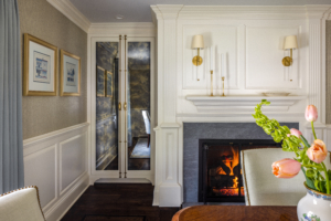 interior design project in Ridgefield CT, Dining room cabinetry and fireplace