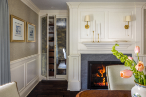 interior design project in Ridgefield CT, dining room cabinet and fireplace