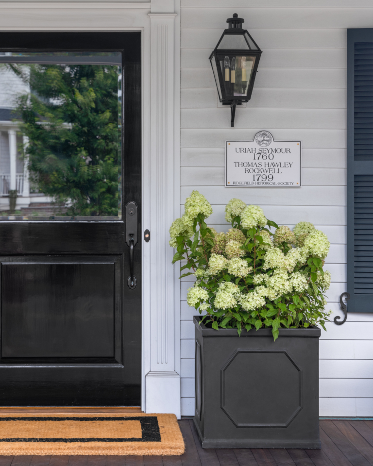 interior design project in Ridgefield CT, exterior with potted flowers