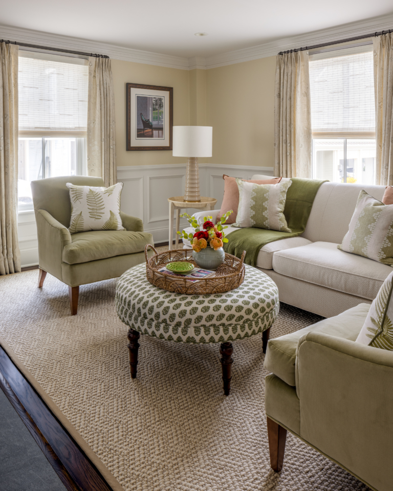 interior design project in Ridgefield CT, seating area in TV room