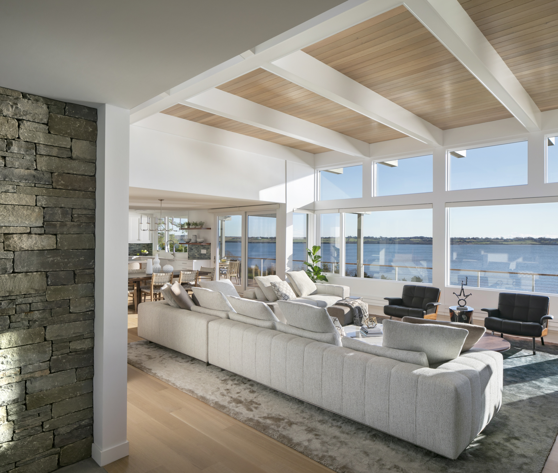 open concept foyer and living room, modern interior design