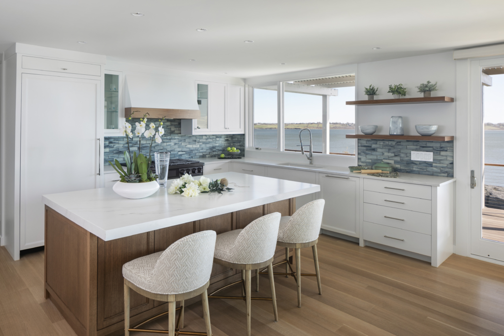 Modern kitchen design with ocean view