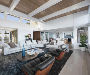 open-concept living room with modern furnishings and design