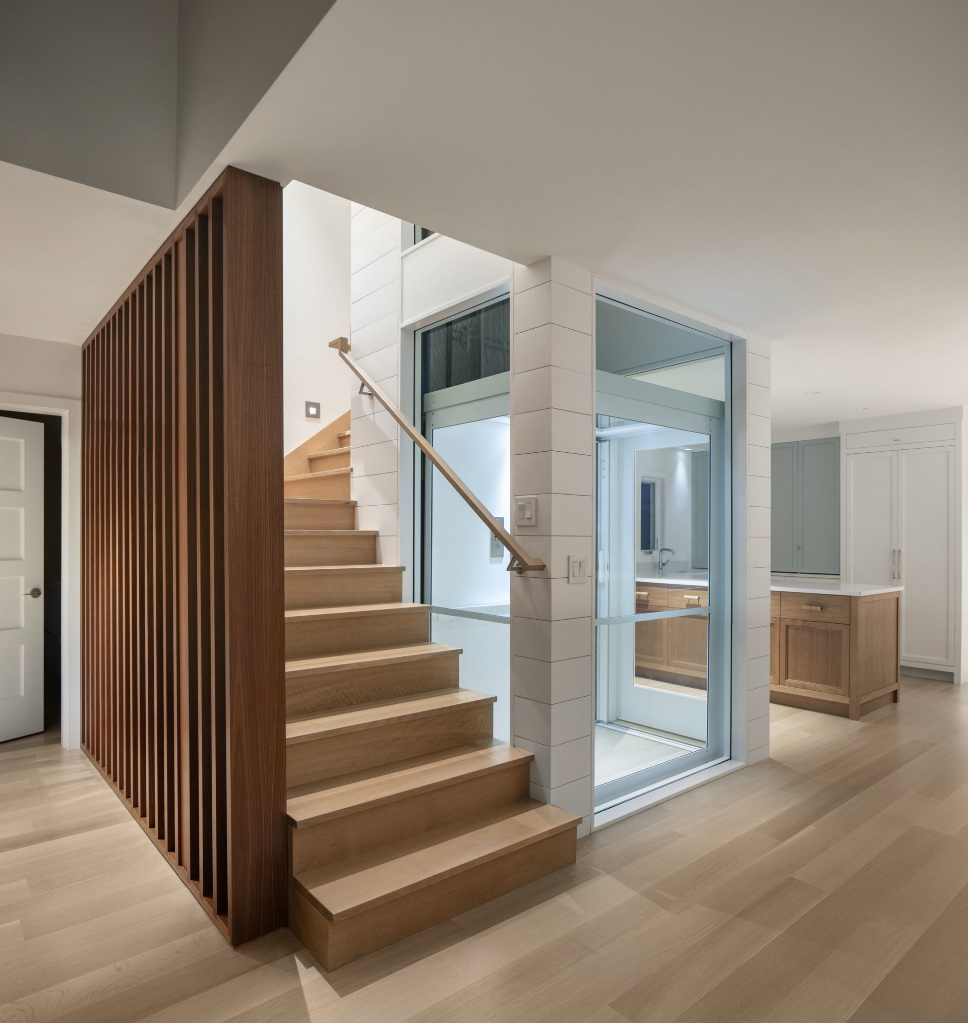 Modern stairway with elevator