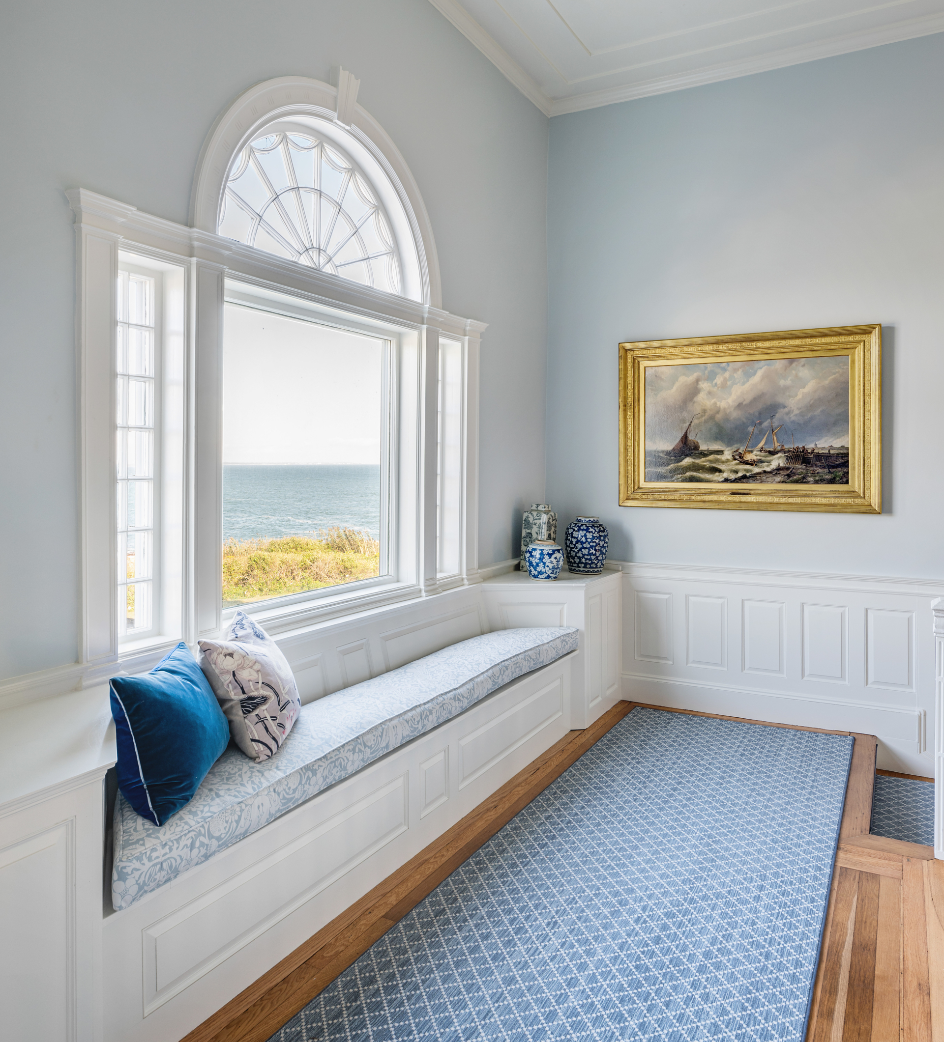 stairway landing with window seat