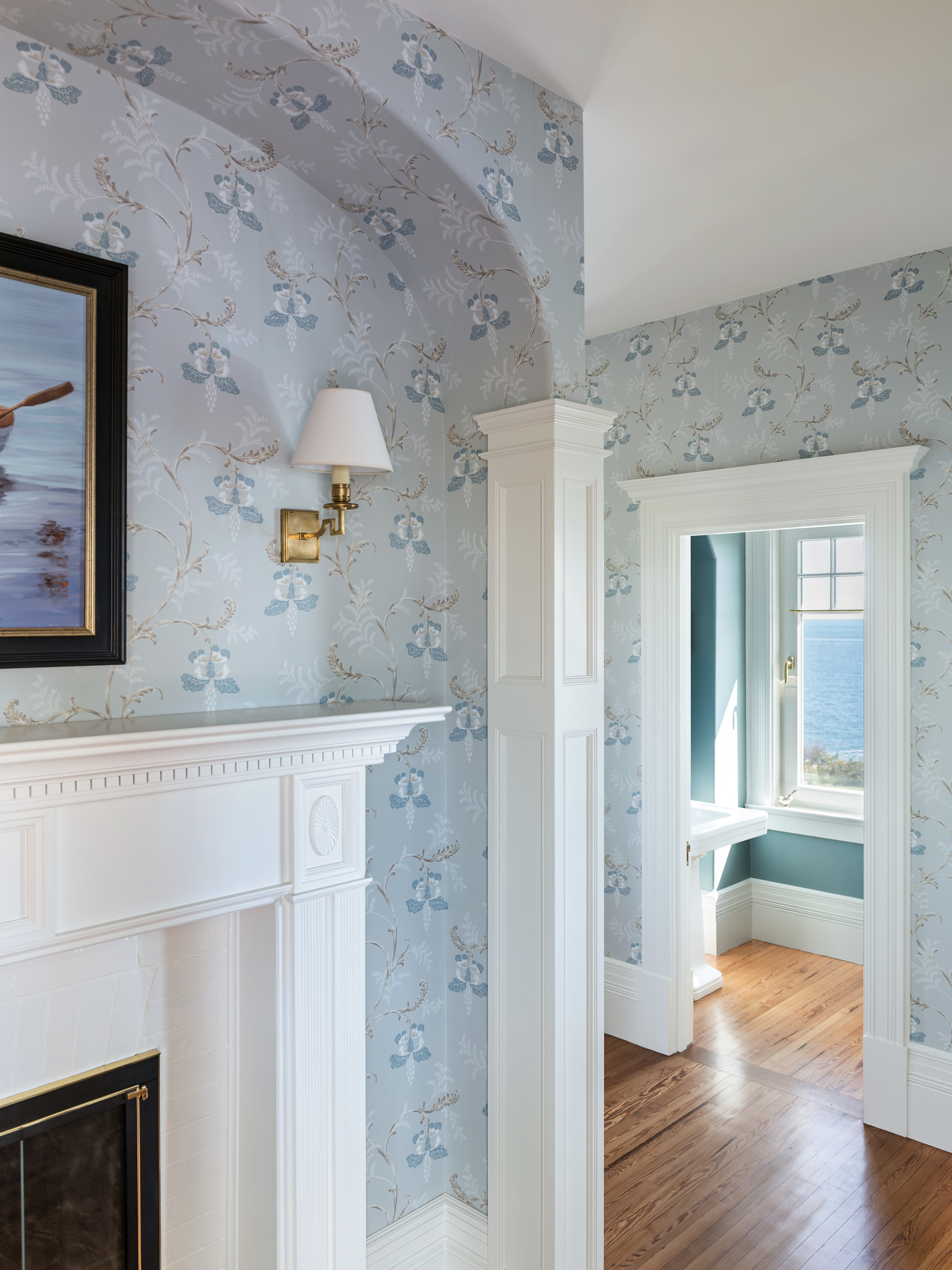 Mantel with wallpaper