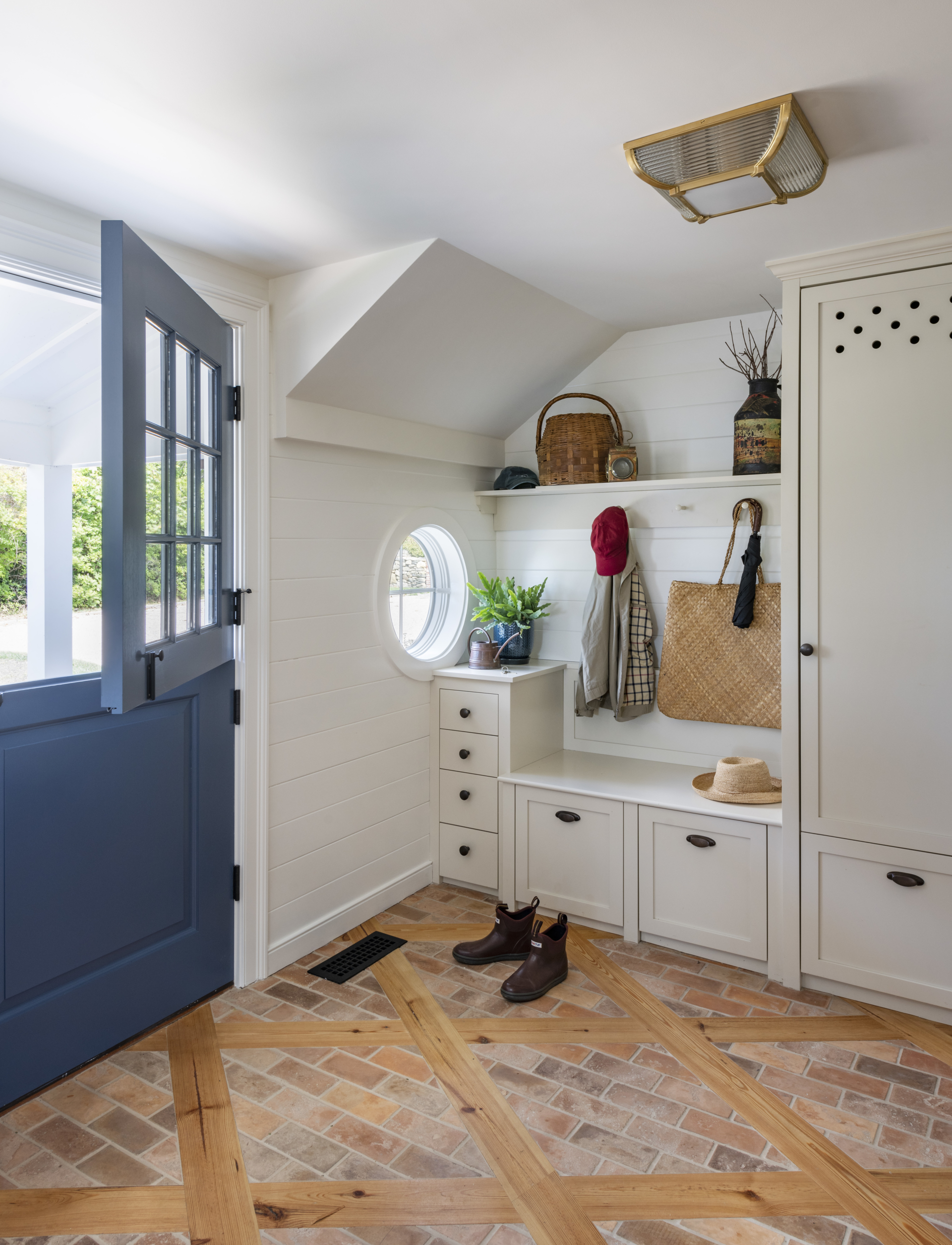 Interior design of entryway to a summer beach house in Little Compton, RI