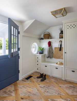 Interior design of entryway to a summer beach house in Little Compton, RI