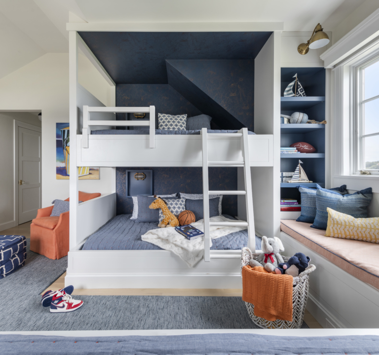 Kid's bunk beds and window seat.
