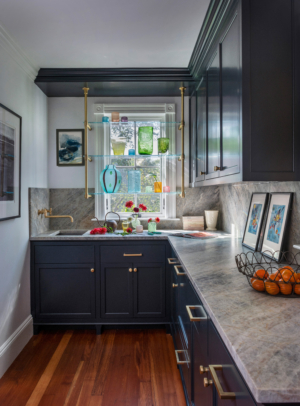 A kitchen scullery renovation with blue cabinetry