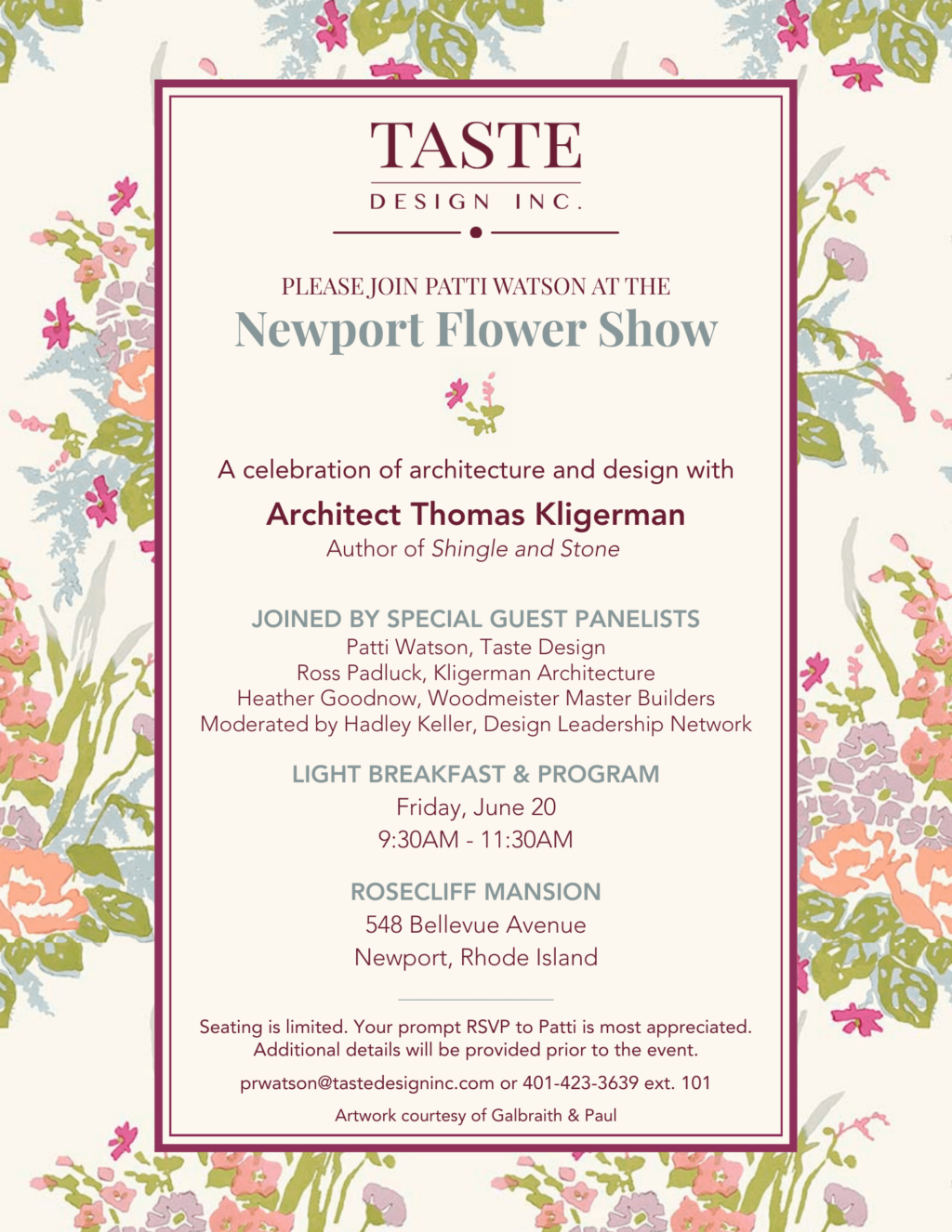 Newport Flower Show Taste Invitation