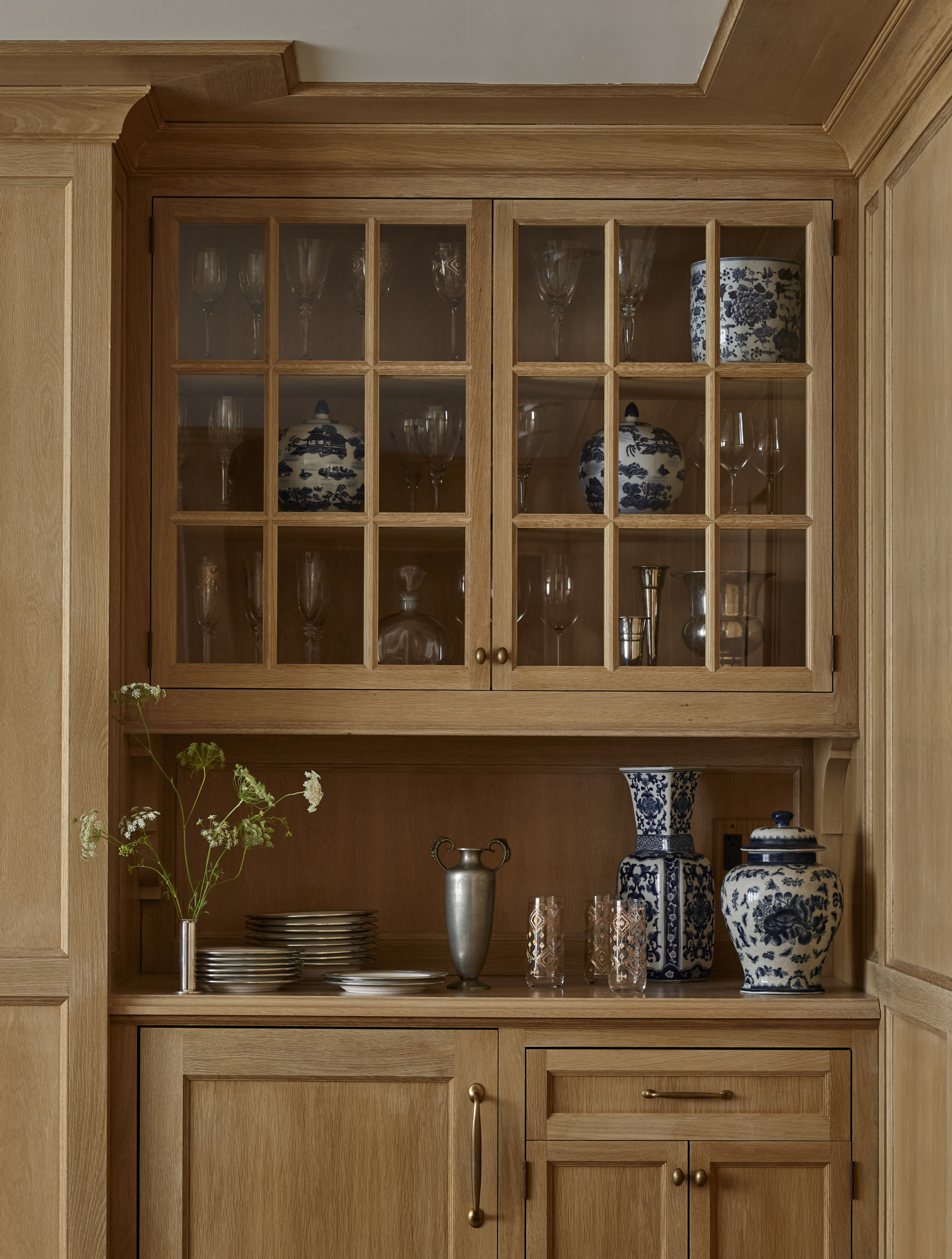 Detail shot of an oak built in cabinet
