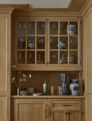 Detail shot of an oak built in cabinet