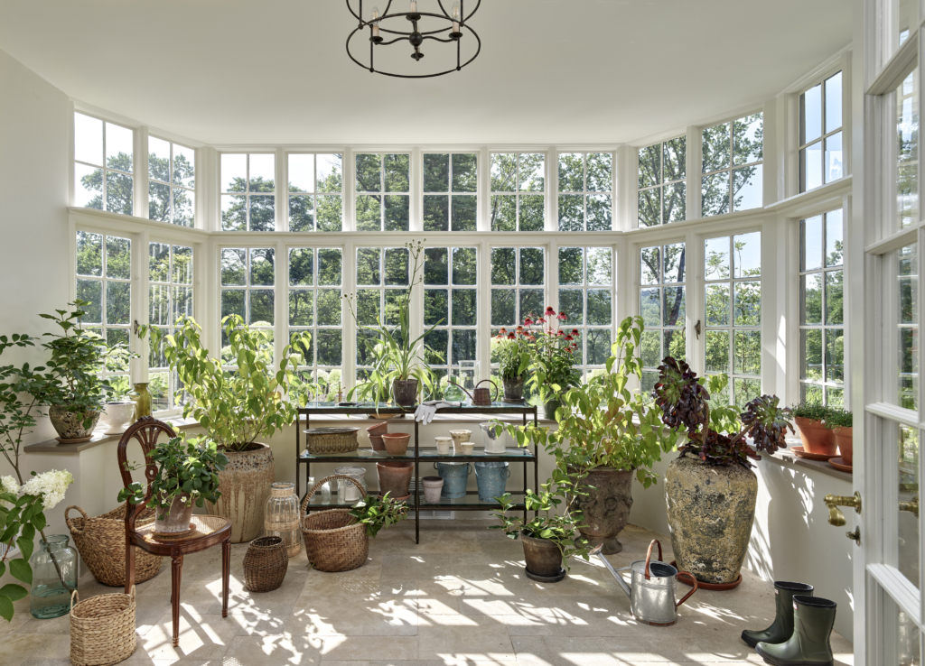A solarium with pots and plants