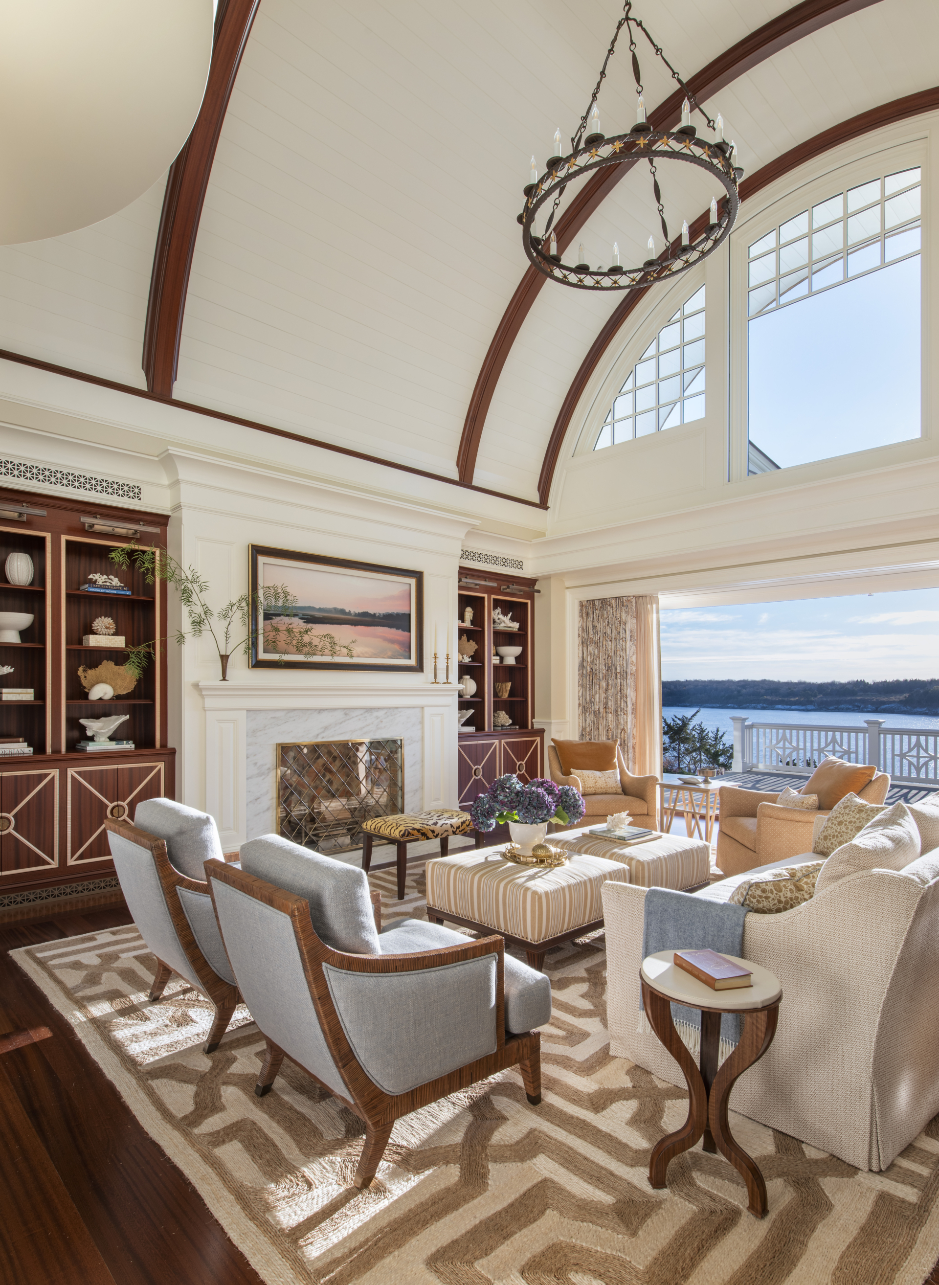 Luxury coastal living room by Rhode Island interior designer Taste Design Inc