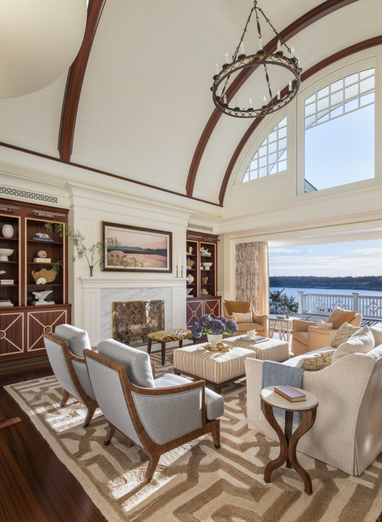 Luxury coastal living room by Rhode Island interior designer Taste Design Inc