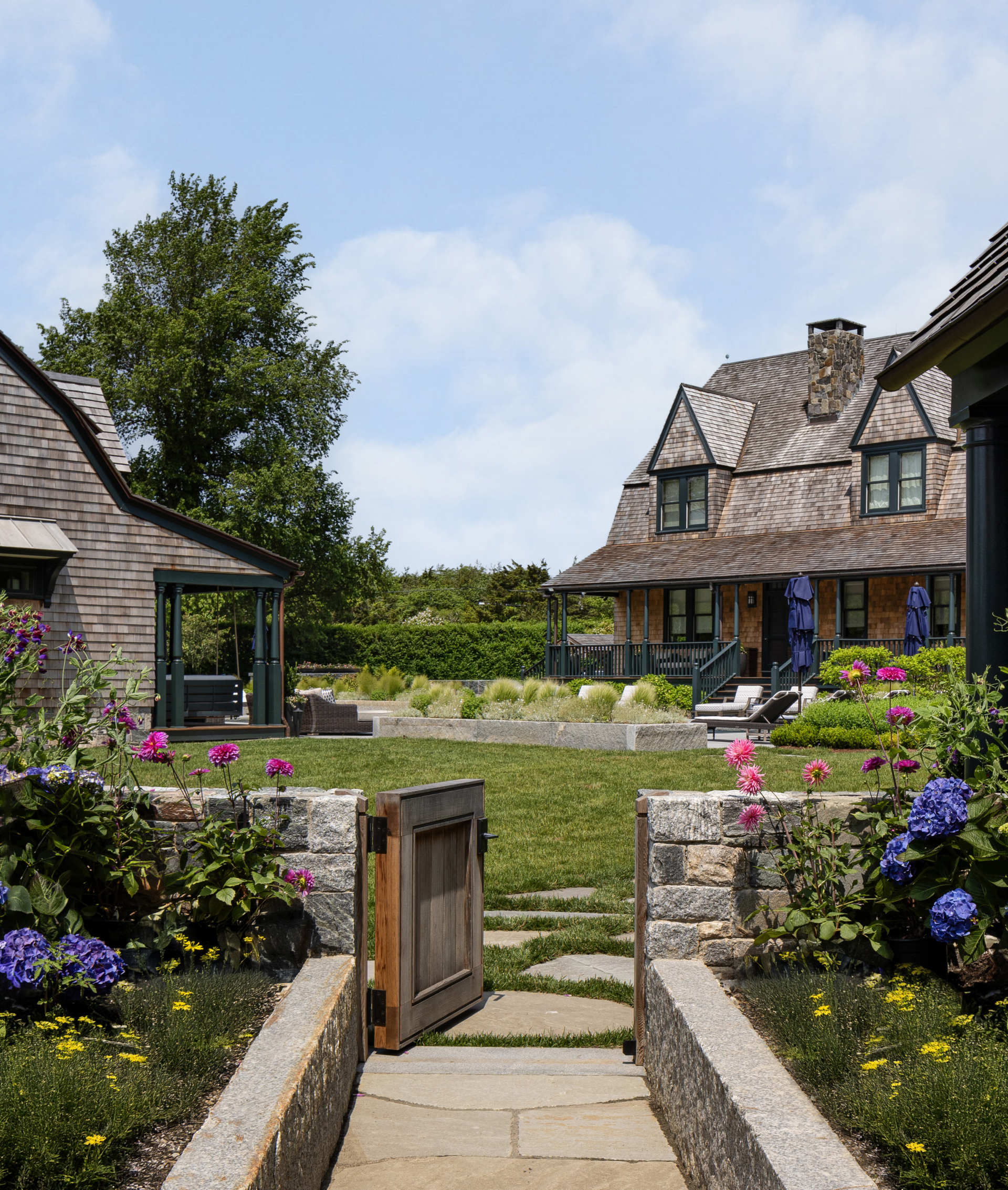 The guest cottage garden at a family compound in Rhode Island