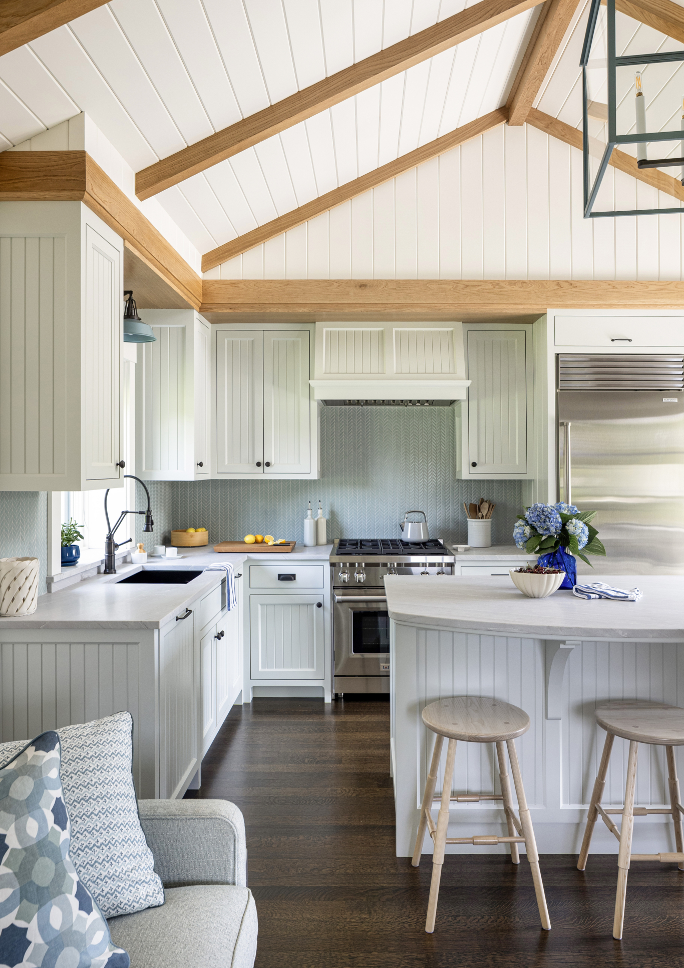A guest house kitchen with island