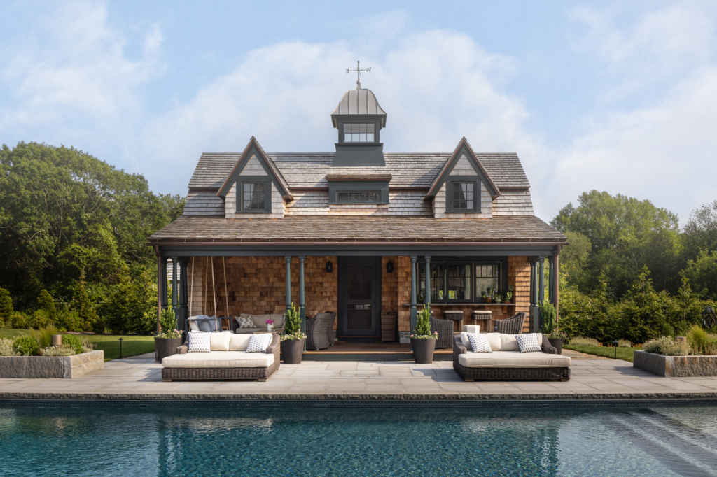 A shingle-style poolhouse in Rhode Island