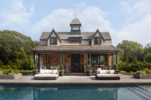 A shingle-style poolhouse in Rhode Island