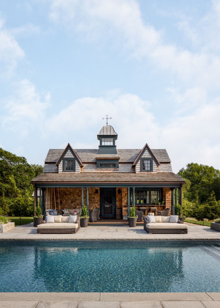 A shingle-style pool house in Rhode Island