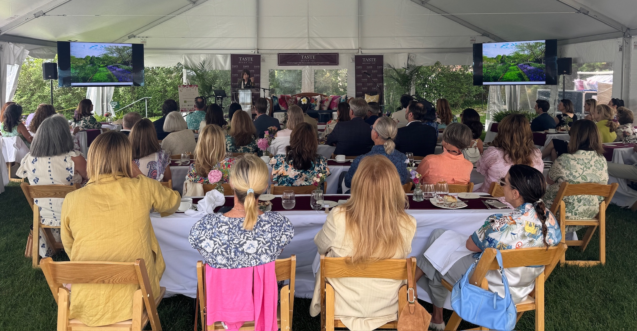 Guests at the Newport Flower Show listening to a lecture by Janice Parker