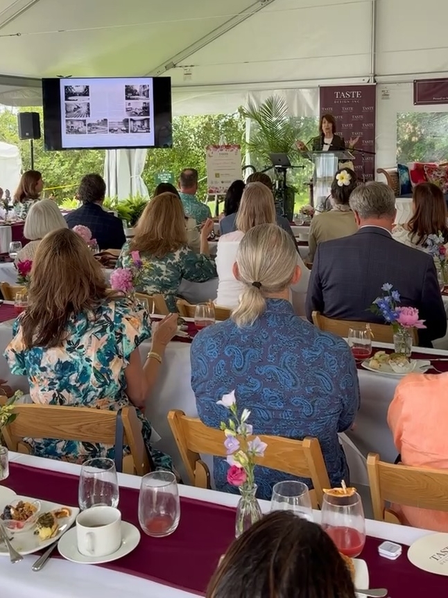 Guests listen to Janice Parker at the Newport Flower Show